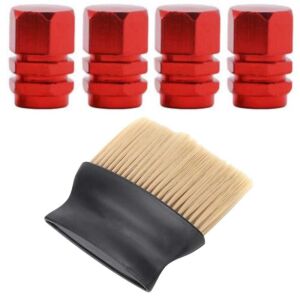 Mercaton 4 db hatszögletű alumínium autószelep kupak készlet, 1,8 cm, piros és SoftTouch kefe nylon sörtékkel és ergonomikus nyéllel