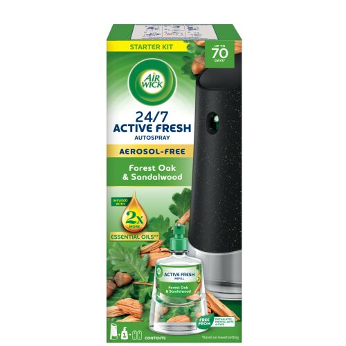 Air Wick Active Fresh automatický osviežovač vzduchu štartovacia súprava s náplňou Forest Oak & Sandalwood