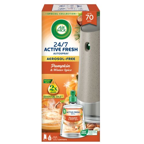 Air Wick Active Fresh odorizant automat cu rezerve Pumpkin & Winter Spice, fără aerosoli