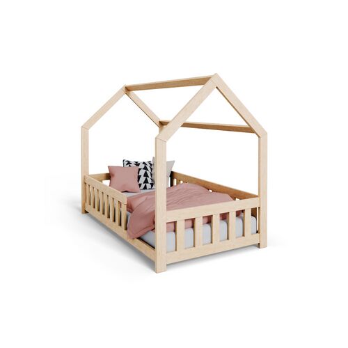 DUBI Kinderhausbett 160x80 aus Naturholz mit Matratze