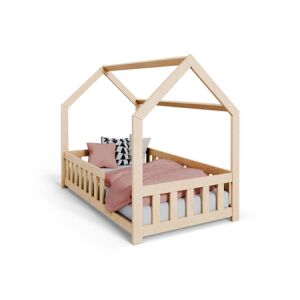 DUBI Pat de casă pentru copii 160x80 cu saltea - Culoare naturală