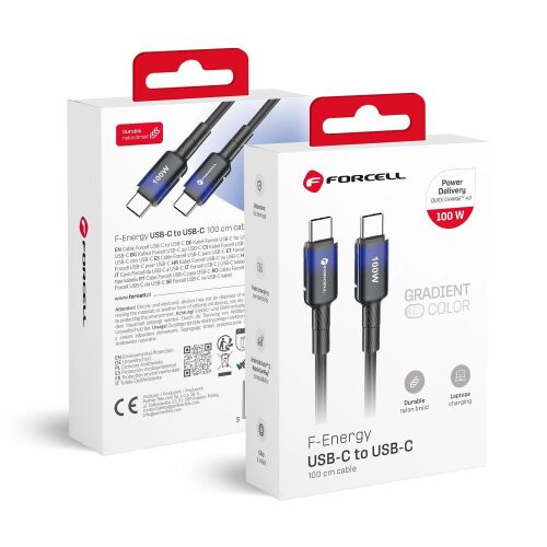 Forcell F-Energy USB C - USB C kábel QC4.0 PD 5A 100W Gradient 1 m C357 fekete 139896237
