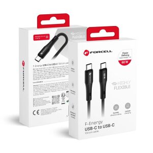 Forcell F-Energy USB C - USB C kábel QC4.0 PD 3A 60W Szilikon 1 m C344 fekete 139896365 - Káble