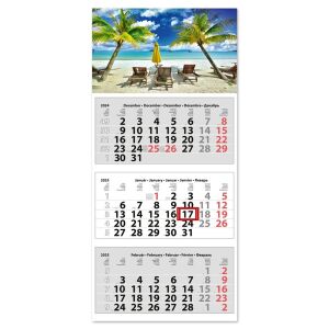 Speditőr naptár 3 tömb, 3 hónap Medium Classic 350 × 755 mm, fehér lapokkal Tengerpart Dayliner 2026. 139896978 - Irodai kiegészítő