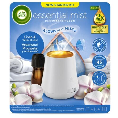 Air Wick Essential Mist Dyfuzor - Len i Biała Orchidea Zestaw Startowy
