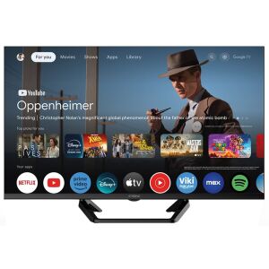 STRONG SRT32HG4723C 32 hüvelykes HD Smart TV Google TV felülettel, az Oppenheimer filmet és népszerű streaming alkalmazásokat mutatva. - Strong