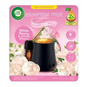 Air Wick Essential Mist Diffúzor kezdőkészlet - Fehér bazsarózsa és Jázminvirág illat, vezeték nélküli és hordozható - Légfrissítő