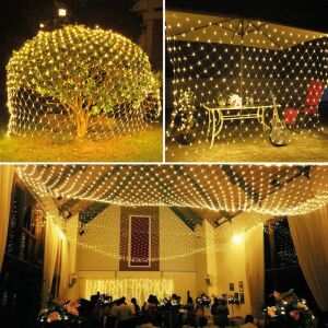 LED-es fényháló - 100 db melegfehér LED-del - 1,5 x 1,5 m - 230V - távirányítós 139905484 - Fényfüzér