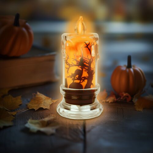 Halloween-i LED gyertya dekoráció - denevér - narancs LED - 3 x LR1130 - 5 x 5 x 10 cm 139907105