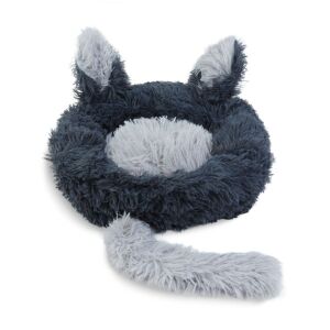 Macskafekhely kerek fekete macskaágy farokkal és fülekkel, 40 cm, plüss kisállat fekhely - Macska fekhely