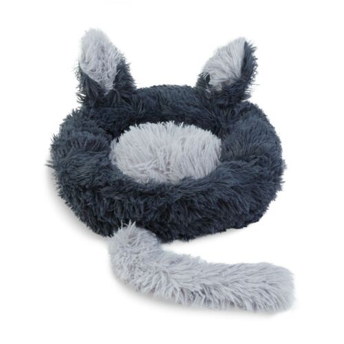Macskafekhely kerek fekete macskaágy farokkal és fülekkel, 40 cm, plüss kisállat fekhely