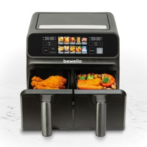 Olaj nélküli fritőz - XXL - 230V - 2200W - dupla kosár, színes érintőkijelző - 4+4 L 139912019 - Bewello