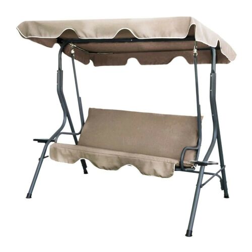 Kerti hintaágy - 170 x 110 x 153 cm - sötét bézs - pohártartóval 139912345