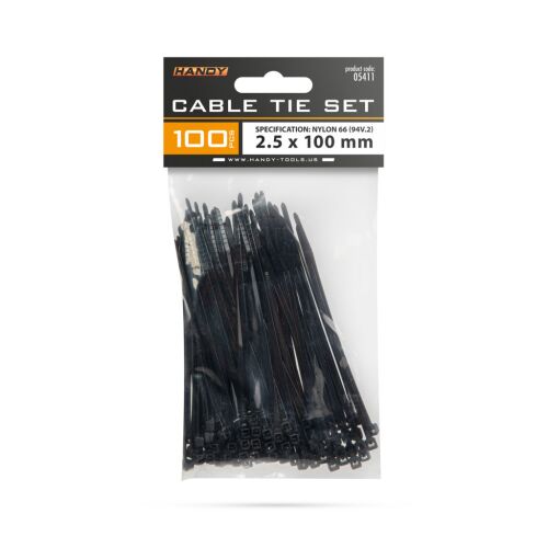 Handy Vezetékkötegelő készlet, 100 db, 2.5 x 100 mm, fekete nylon kábelkötegelők - Kábelkötegelő