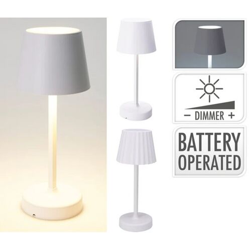 Kollázs a fehér LED asztali lámpa jellemzőiről, elemes