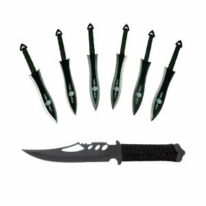 Extreme Battle Jagdmesser-Set und sechs Wurfmesser, Black Fury, Edelstahl, inklusive Scheide 139921200 - Jagd- & Survivalmesser