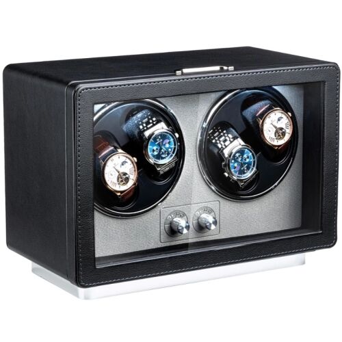 Cutie intors ceasuri automatice iUni, Retro Watch Winder 4, Piele ecologica, Negru 139921429