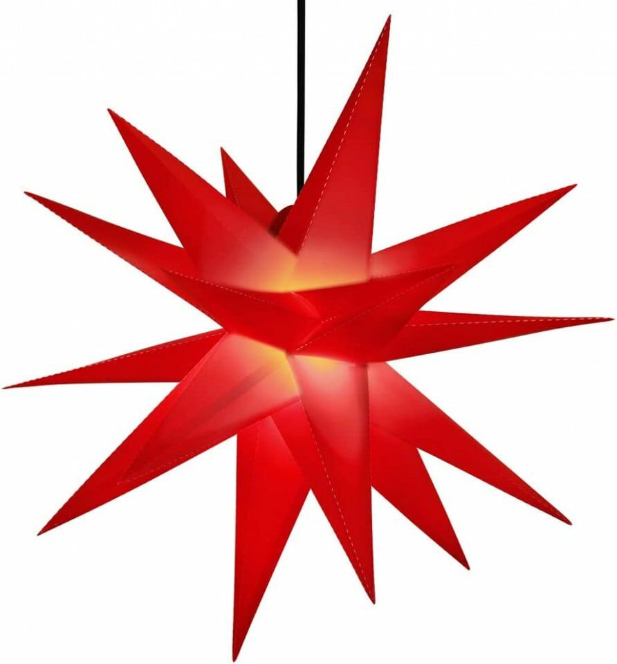 Коледна звезда Erwey с 18 лъча, червена, полипропилен, 58 см