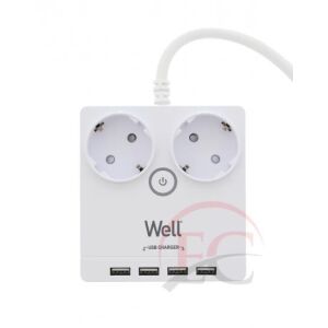Well EXTS-2S3M-PROT/USB4-WL Kettő férőhelyes földelt kapcsolós elosztó + 4x USB