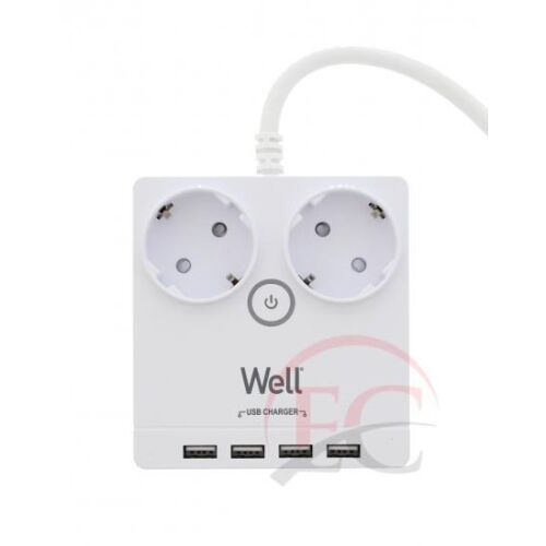 Well EXTS-2S3M-PROT/USB4-WL Kettő férőhelyes földelt kapcsolós elosztó + 4x USB 139935204