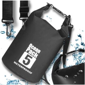 5 literes vízálló táska, hátizsák kajakozáshoz, túrázáshoz, fekete 139941966 - Vízálló táska