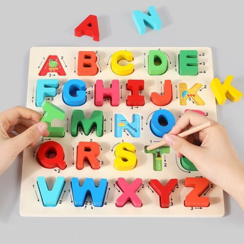 JHTOY-330 fa ábécé puzzle gyerekeknek tanuláshoz - Fejlesztő játék ovisoknak
