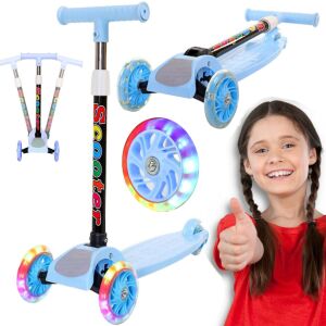 Gyerek háromkerekű összecsukható roller LED kerekekkel, kék