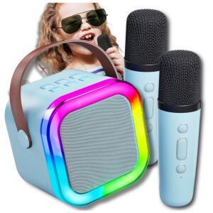 Hordozható vezeték nélküli Bluetooth karaoke hangszóró 2 RGB USB mikrofonnal