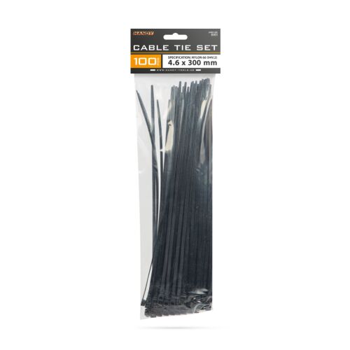 Handy Vezetékkötegelő szett, 4.6 x 300 mm, 100 darab, fekete nylon kábelkötegelők - Kábelkötegelő