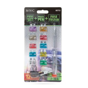 Biztosíték készlet + fázisceruza + teszter - késes - 10 db - 6 - 24V, 3 - 30A 139952194 - MNC