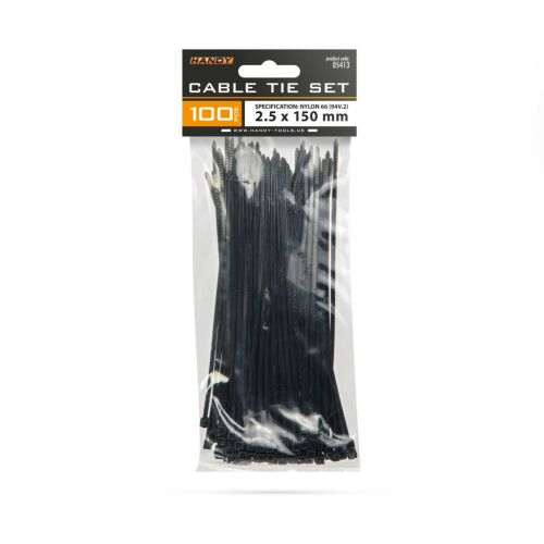 Handy Vezetékkötegelő készlet, 100 db, 2.5 x 150 mm, Fekete nylon kábelkötegelők - Kábelkötegelő