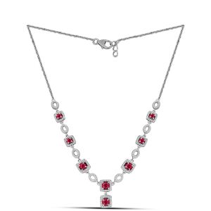 Ezüst Nyaklánc Madagaszkári Rubinnal és Fehér Topázzal, Y61161 139957254 - Női nyaklánc
