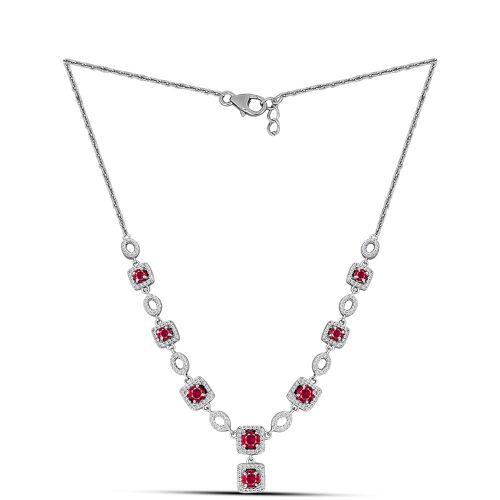 Ezüst Nyaklánc Madagaszkári Rubinnal és Fehér Topázzal, Y61161 139957254