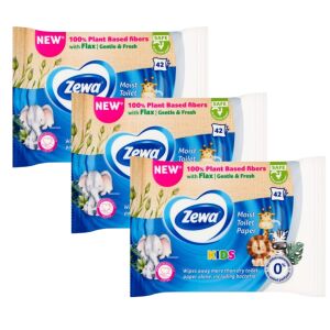Zewa Kids Vlhčený toaletný papier 3-balenie, jemné a svieže utierky na rastlinnej báze pre deti - Výrobky z papiera pre domácnosť