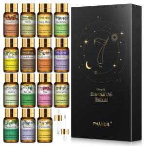 Phatoil Premium-Auswahl ätherischer Öle mit 7-Tage-Aromatherapie-Tagebuch, 15 x 5 ml 139958534 - Lufterfrischer