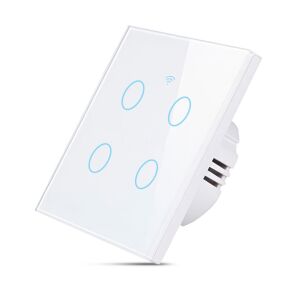 Zadabso® Smart WiFi intelligens kapcsoló érintéssel, 4 csatornával, üvegvédelem, Tuya/Smart Life, Alexa és Google kompatibilis, RF 433MHz, időzítő, fehér színű