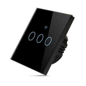 Zadabso® Smart WiFi intelligens kapcsoló érintéssel, 3 csatornás, üvegbiztosítás, Tuya/Smart Life, Alexa és Google kompatibilis, RF 433MHz, időzítő, Fekete