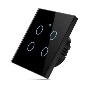 Zadabso® Smart WiFi intelligens kapcsoló érintéssel, 4 csatornával, üvegvédelemmel, Tuya/Smart Life, Alexa és Google kompatibilis, RF 433MHz, időzítő, Fekete