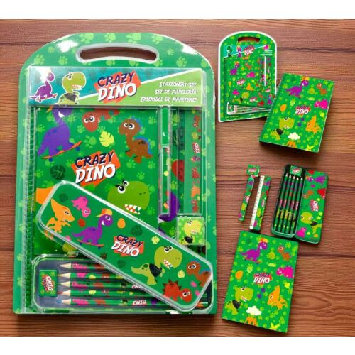 Crazy Dino Schreibwarenset mit Metall Federmäppchen, 13-teilig
