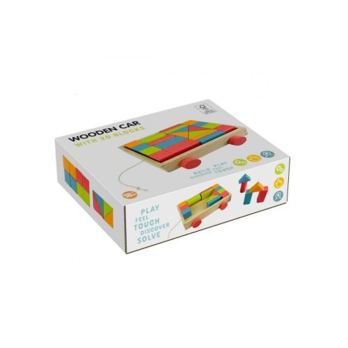 Jucărie de construcție din lemn colorat, cu 20 de piese, cărucior de tractat, de la 18 luni 139964088