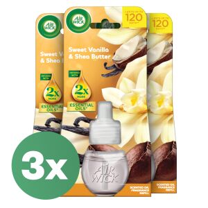 Air Wick Sweet Vanilla & Shea Butter Scented Oil Refill 3-pack, lasts up to 120 days - Diffuser and Electric air freshener
