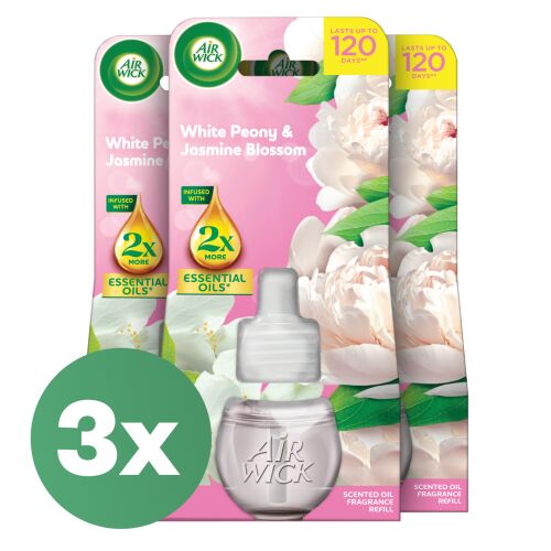 Náplň Air Wick Biela pivonka a kvet jazmínu do elektrického osviežovača vzduchu 3x19ml