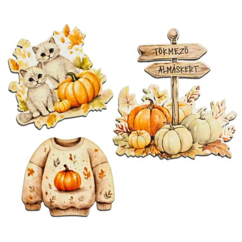 Nyomtatott dekorkarton - Rajzos útjelzős őszi dekor 3db/csomag 139978202