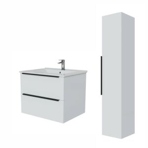 Intenso fiókos fürdőszobabútor mosdókagylóval és faliszekrénnyel - 60 cm (magasfényű fehér) 139980847 - Fürdőszoba bútor