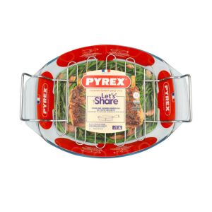 Pyrex Let's Share ovális üveg sütőtál fém ráccsal 38 x 27 x 11 cm 4 liter 139992461 - Pyrex