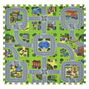 Habszivacs puzzle szőnyeg 'City' - 9 darabos habszivacs játszószőnyeg városi útvonal mintával - Szivacs puzzle