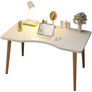 Birou de calculator alb cu picioare din lemn, design scandinav - Birouri pentru calculator.