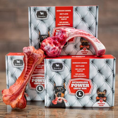 GetandLove Power Chew Box L: Marhahús ízesítésű rágócsont kutyajáték agresszív rágóknak, dupla kiszerelés