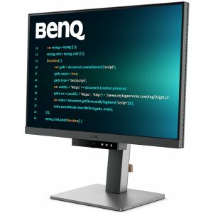 BenQ RD240Q 24 hüvelykes LED monitor ferde nézetben, kódot megjelenítve - BenQ