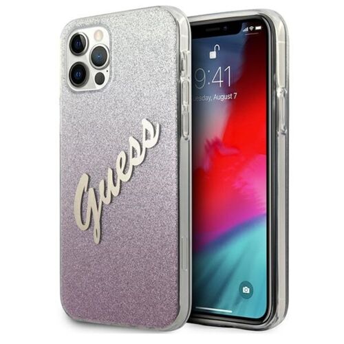Guess GUHCP12LPCUGLSPI iPhone 12 Pro Max 6.7" rózsaszín/rózsaszín keménytokos Glitter Gradient Script 140187500 